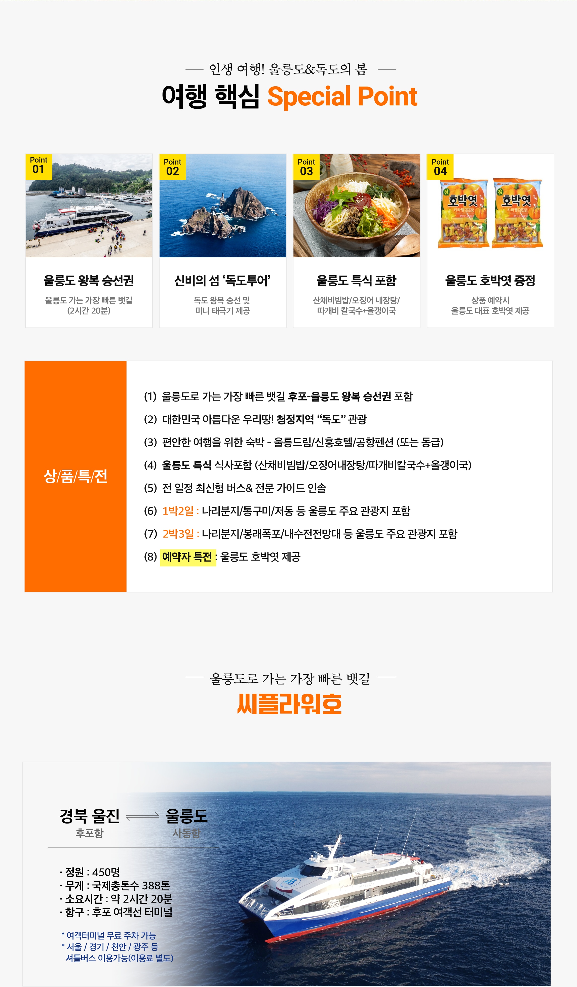 여행 핵심 스페셜 포인트 및 상품특전
